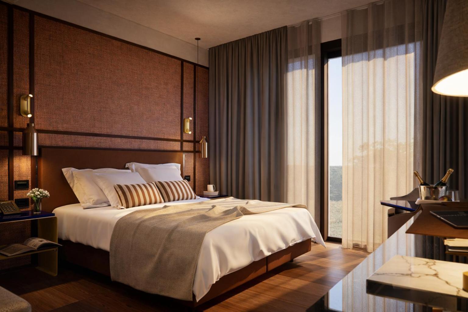 Zimmer mit Kingsize-Bett und Balkon